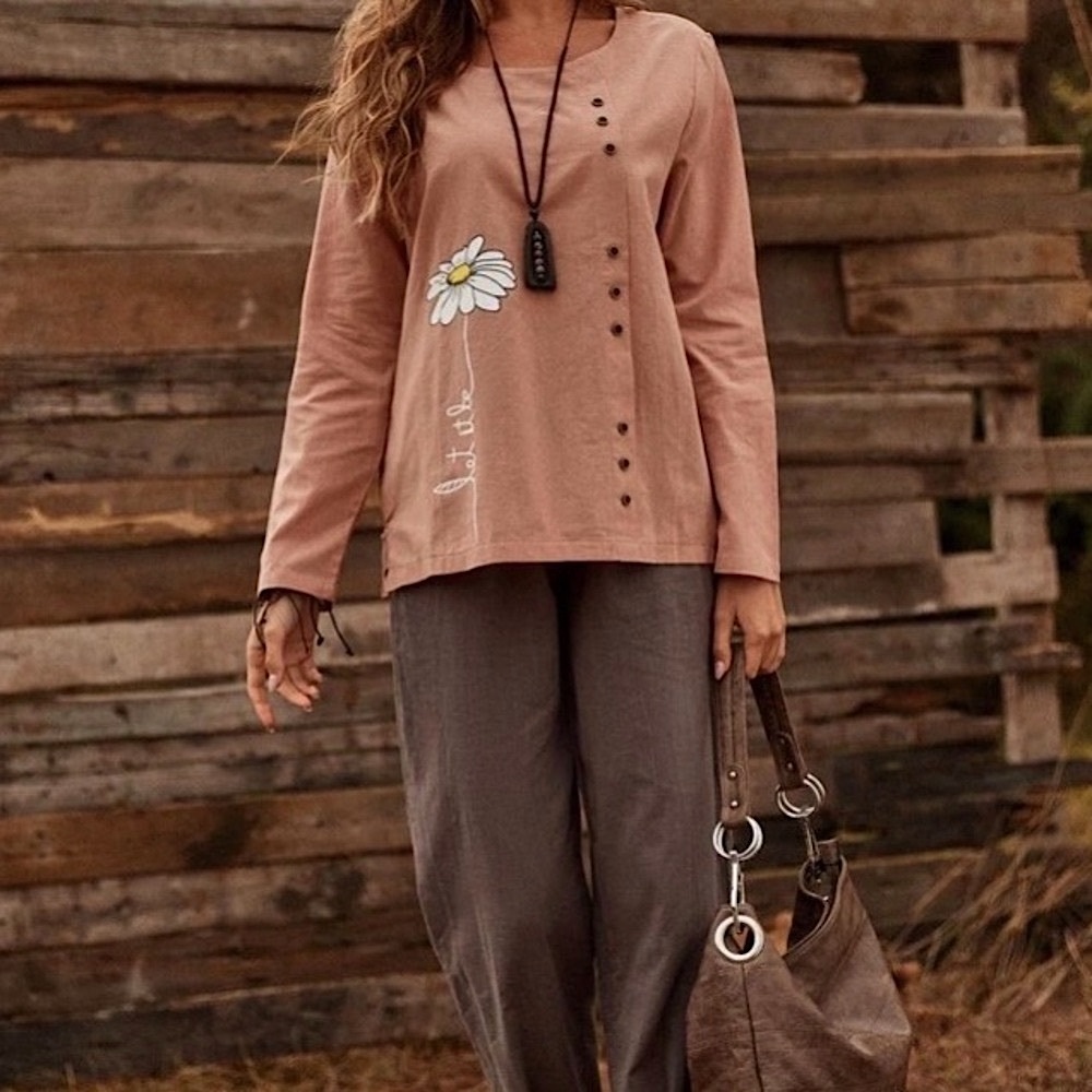 ✌🏼 #1340 Let It Be Long Sleeve Boho Floral Blouse